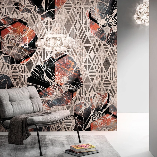 Carta da parati Goldenwall con illustrazione floreale geometrica Rustilux di Inkiostro Bianco