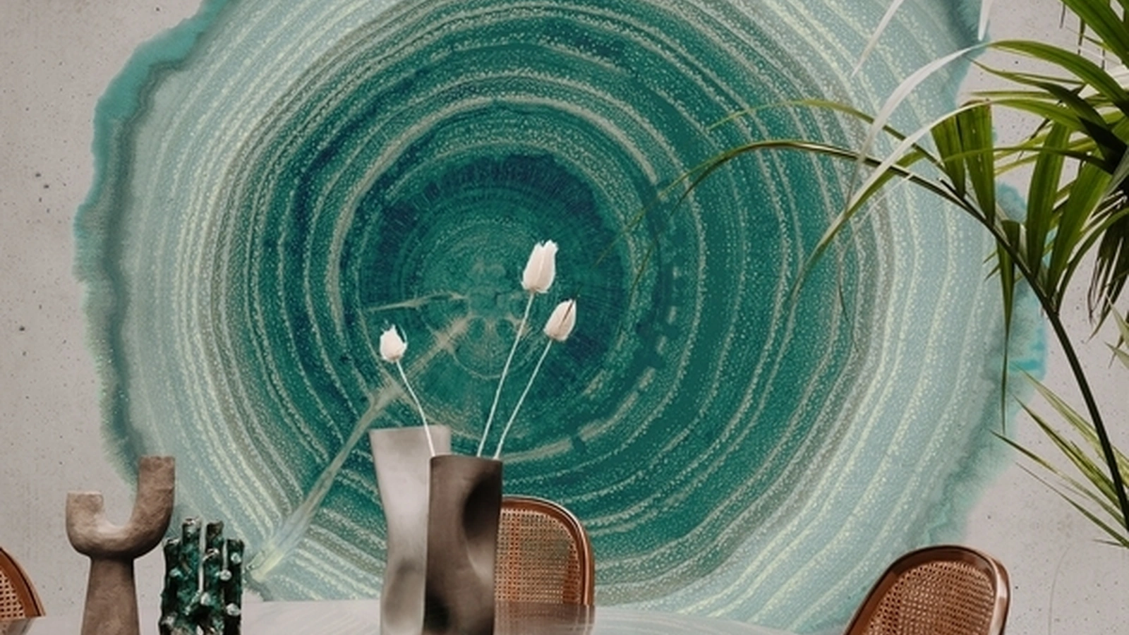 Carta da parati con supporto ecologico Tree of Life che ricorda gli anelli di un tronco tagliato o anche una pietra di Wall&Decò