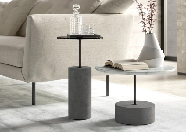 Tavolino con top in marmo o vetro e base in cemento Concrete di Vibieffe