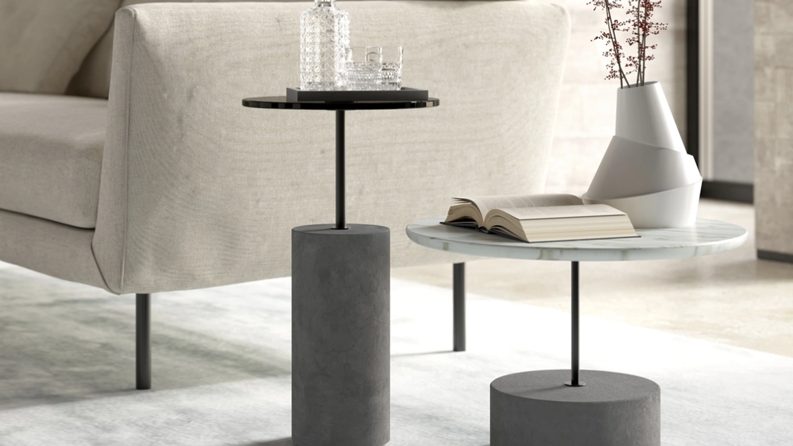Tavolino con top in marmo o vetro e base in cemento Concrete di Vibieffe
