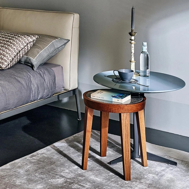 Tavolino rotondo Dida in marmo e legno massello di Flexform