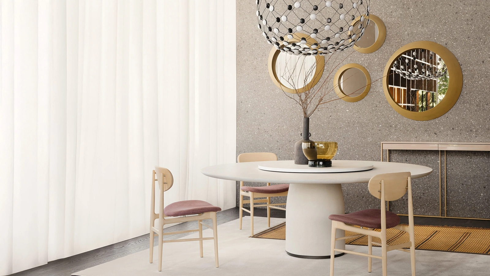 Specchio rotondo con grande cornice in legno verniciato bronzo Oculus di Lema