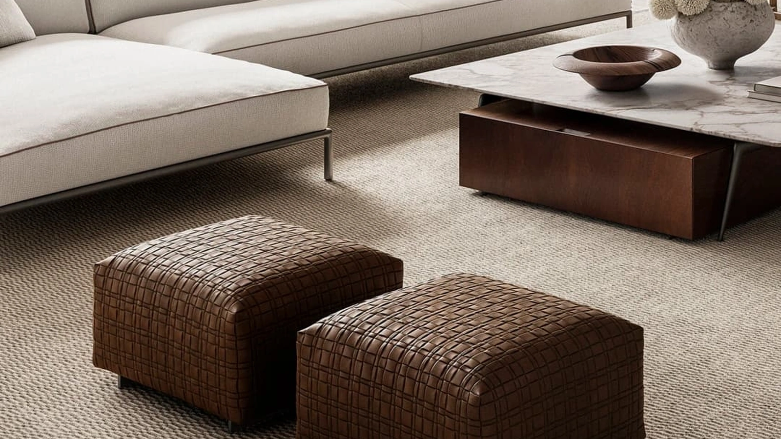Pouf Bangkok in cuoio intrecciato di Flexform