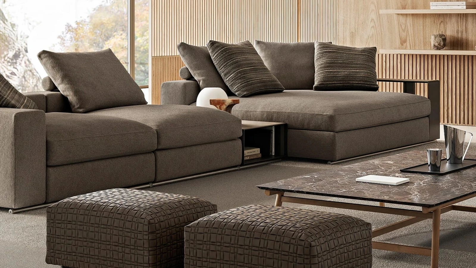 Pouf Bangkok in cuoio intrecciato di Flexform