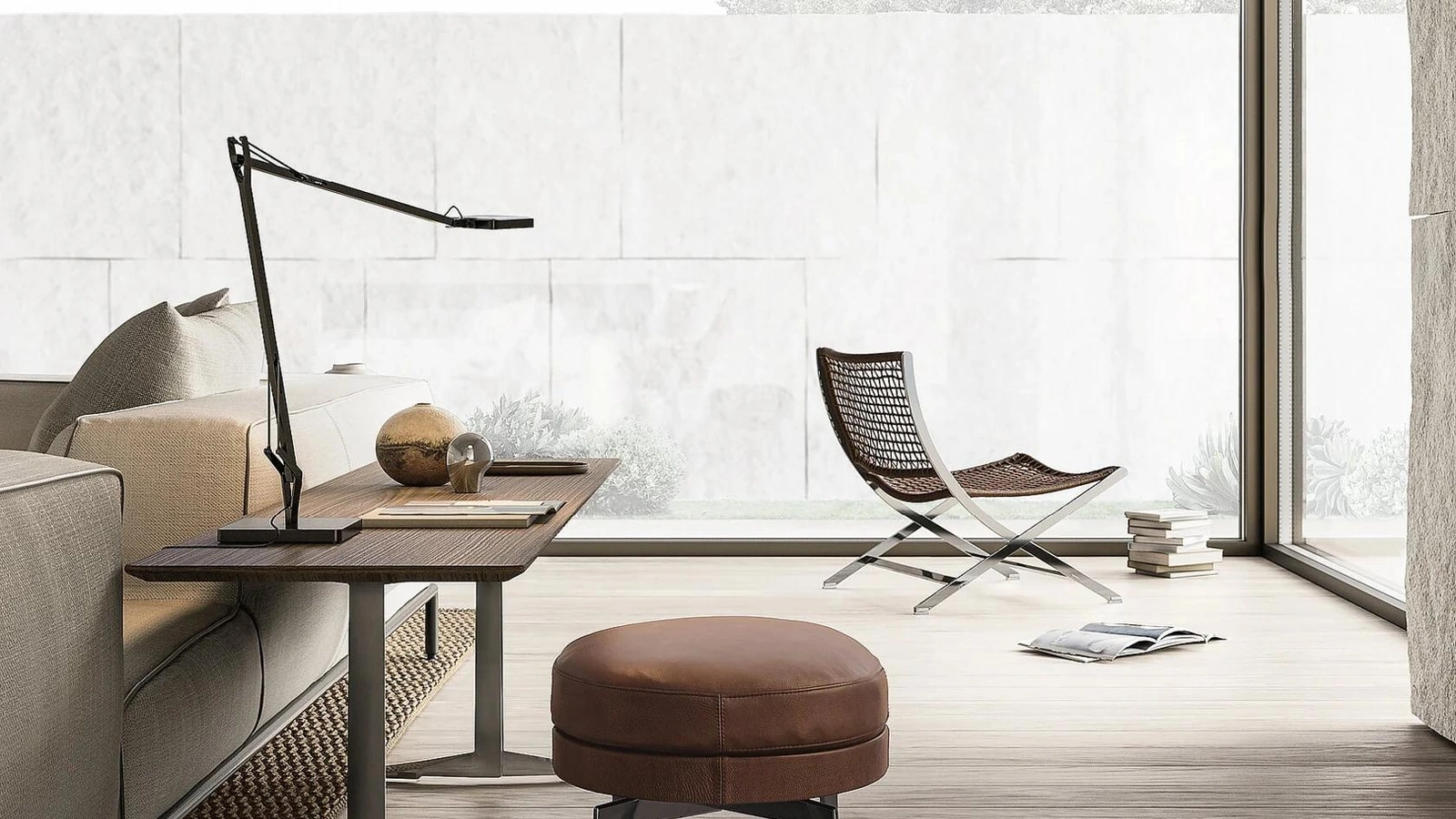 Pouf in pelle Feel Good di Flexform