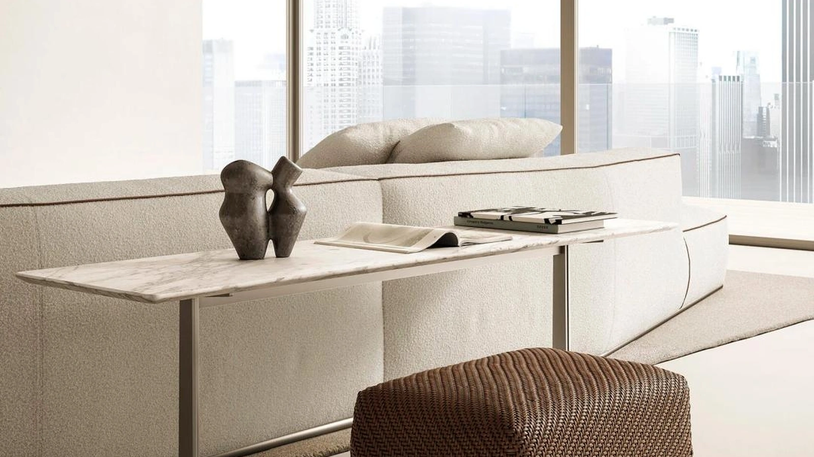 Pouf Filicudi in cuoio intrecciato di Flexform