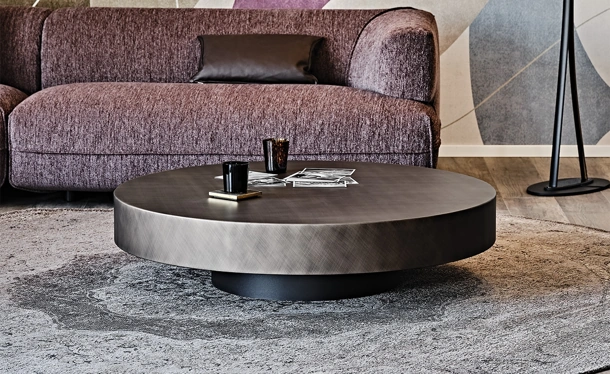 Tavolino rotondo con top in legno verniciato Brushed Grey Arena di Cattelan Italia
