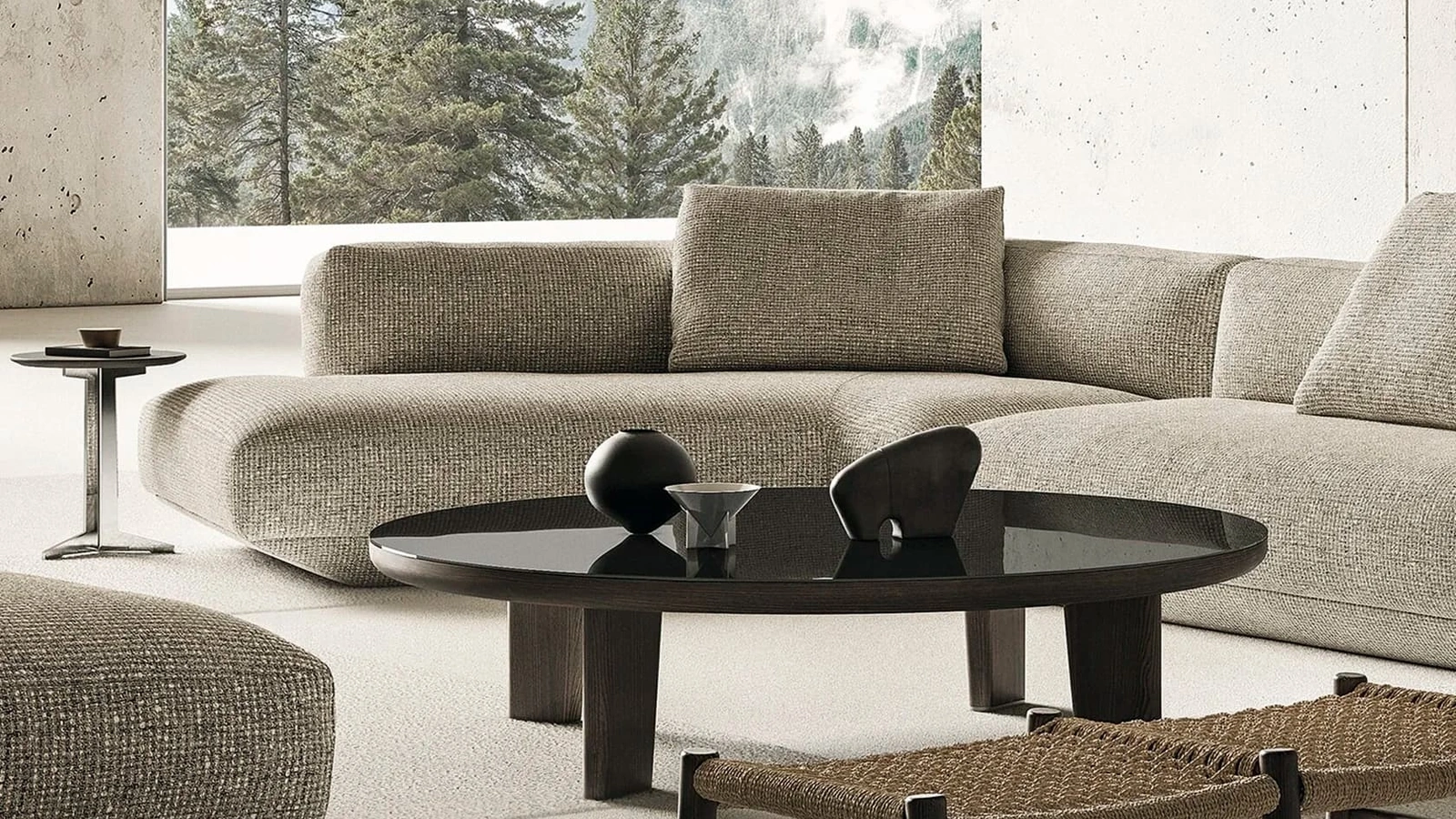 Tavolino Arnold in vetro e legno di Flexform