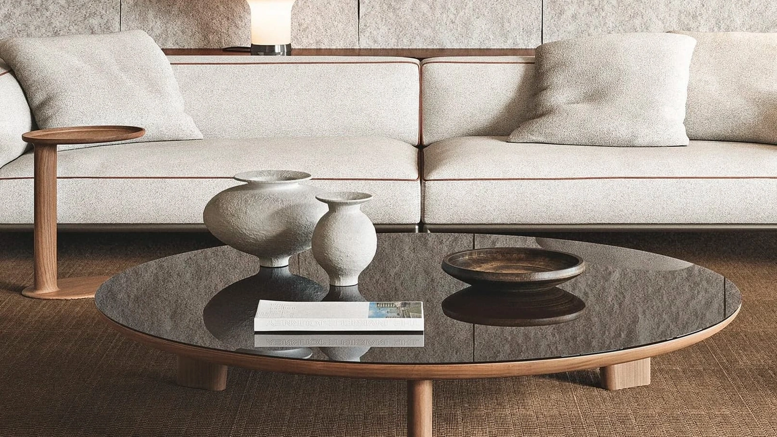 Tavolino Arnold in vetro e legno di Flexform