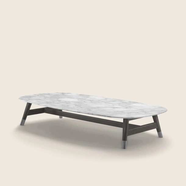 Tavolino Desco in marmo con base in legno di Flexform