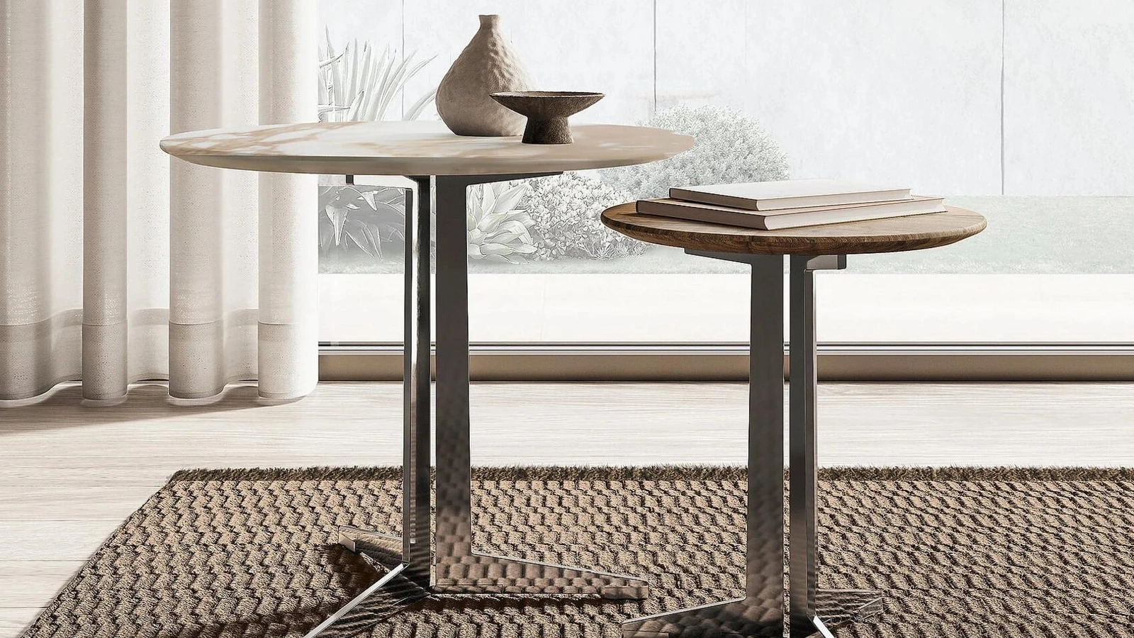 Tavolino con top in marmo e base in metallo Fly di Flexform