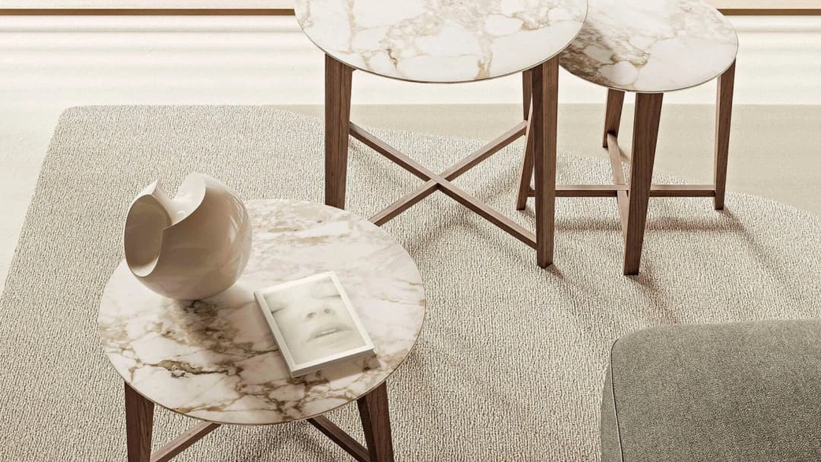Tavolino rotondo in marmo Tris di Flexform