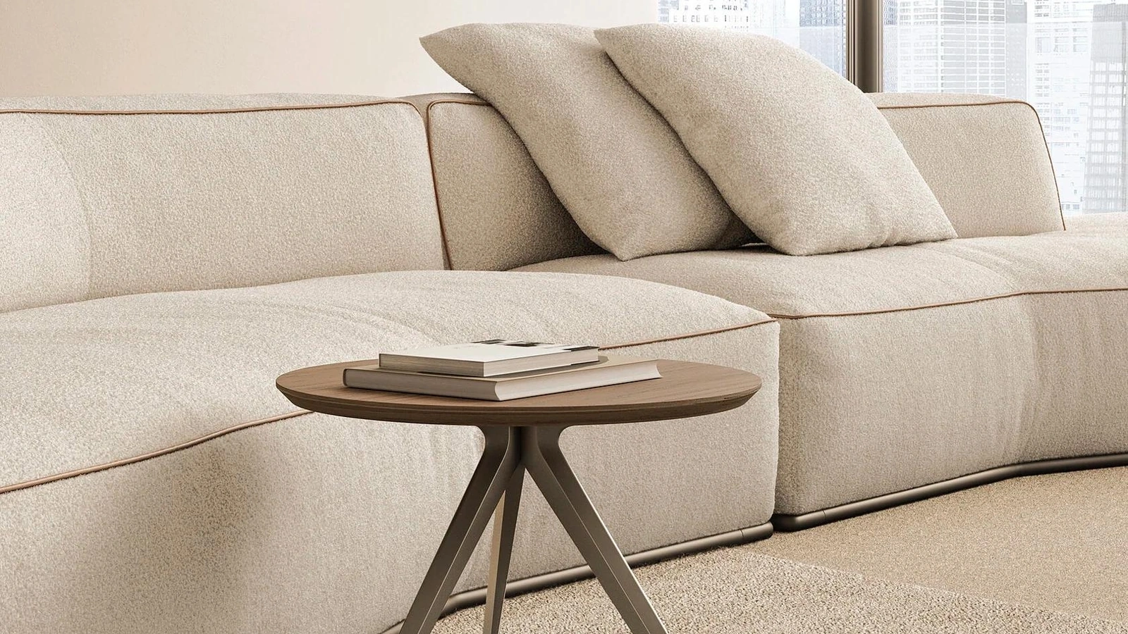 Tavolino rotondo in legno con base in metallo Zefiro di Flexform