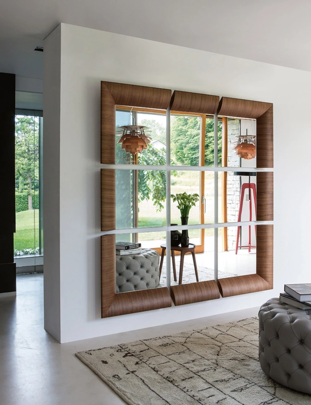 Specchio modulare Triple con cornice in legno di Porada