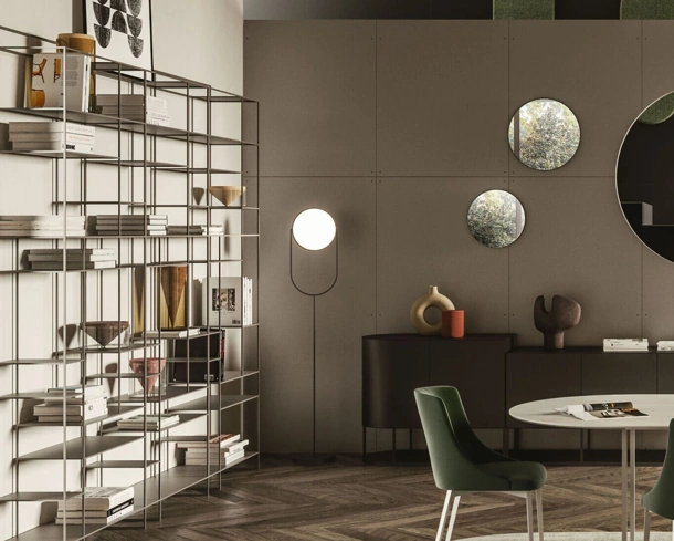 Lampada Lift Floor in metallo caratterizzata da una piastra circolare luminosa orientabile ed un design raffinato ed essenziale di Ronda Design