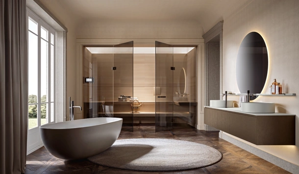 Mobile da Bagno sospeso Artemide 02 in nobilitato reflex bronzo di Edoné