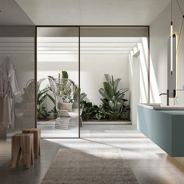 Mobile da Bagno sospeso laccato denim Atena 03 di Edoné