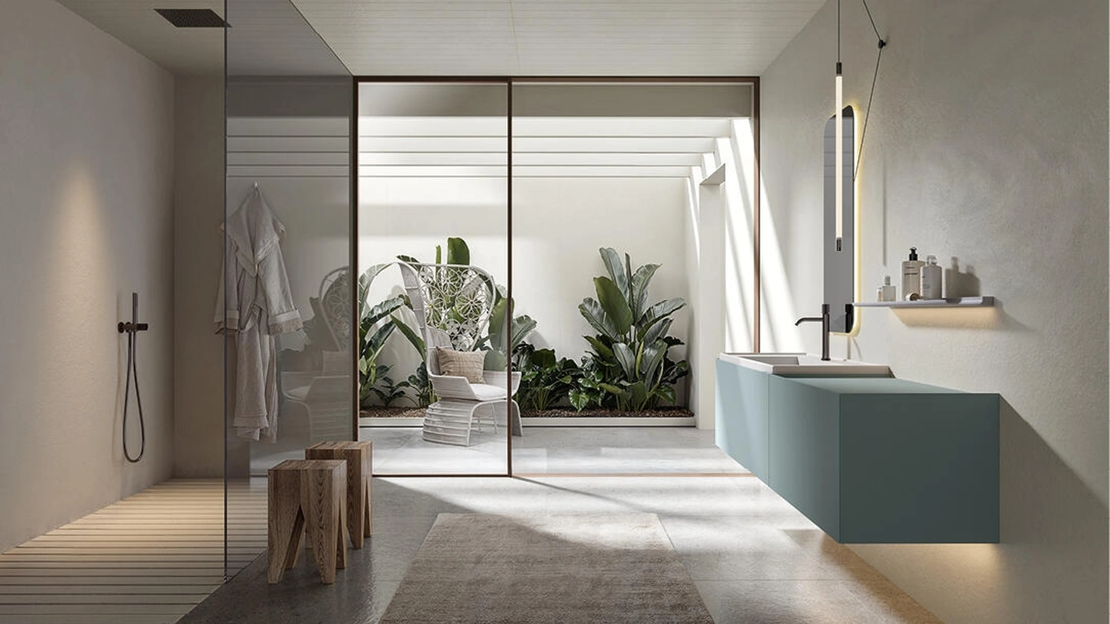 Mobile da Bagno sospeso laccato denim Atena 03 di Edoné