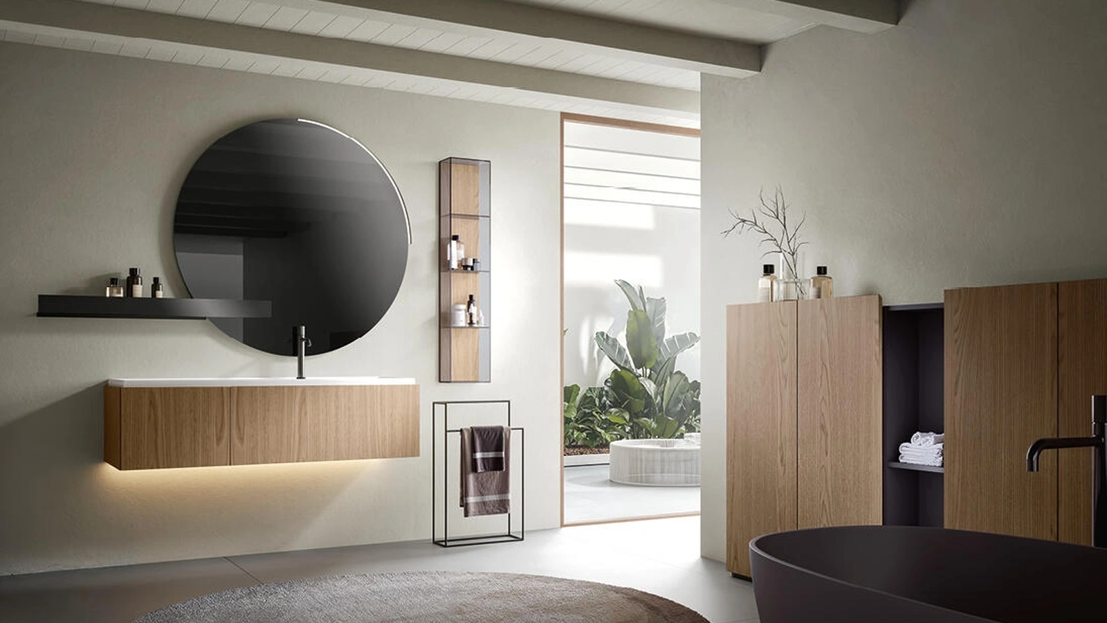 Mobile da Bagno sospeso Atena 05 in nobilitato rovere zenzero di Edoné