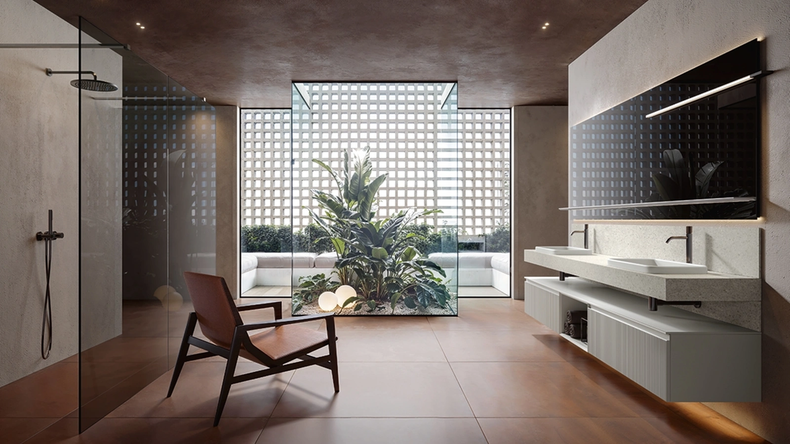 Mobile da Bagno sospeso Eros 01 in polimerico cannettato laccato Platino di Edoné