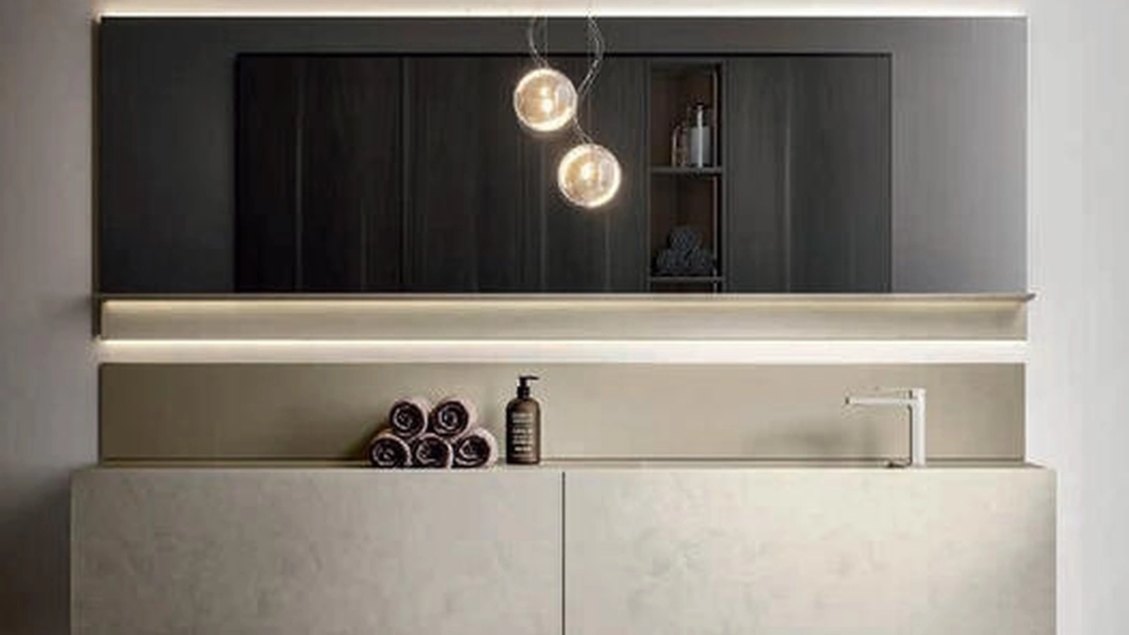 Mobile da Bagno sospeso Hexis 2333 in nobilitato Cemento Perla di Edoné