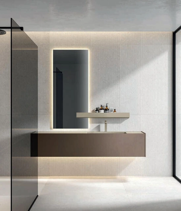 Mobile da Bagno sospeso Hexis 2335 in nobilitato Reflex Bronzo di Edoné