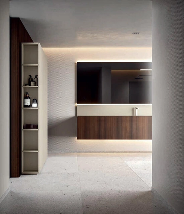 Mobile da Bagno sospeso Hexis 2337 in impiallacciato eucalipto di Edoné