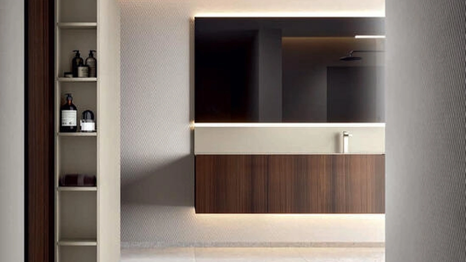 Mobile da Bagno sospeso Hexis 2337 in impiallacciato eucalipto di Edoné