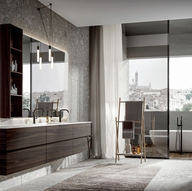 Mobile da Bagno moderno sospeso in Rovere termotrattato Nike 002 di Edoné