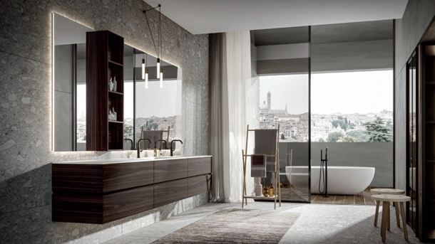 Mobile da Bagno moderno sospeso in Rovere termotrattato Nike 002 di Edoné