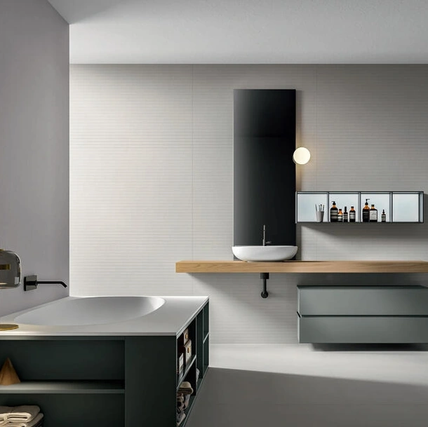 Mobile da Bagno Nike 2322 laccato opaco Peltro con top in Castagno tinto Naturale di Edoné