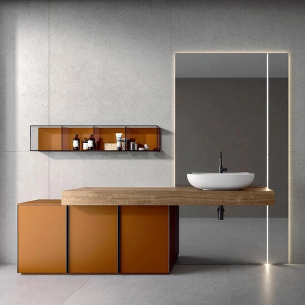Mobile da Bagno a terra laccato opaco Ruggine Rea 2314 di Edoné
