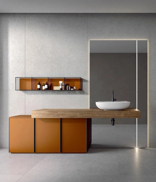 Mobile da Bagno a terra laccato opaco Ruggine Rea 2314 di Edoné