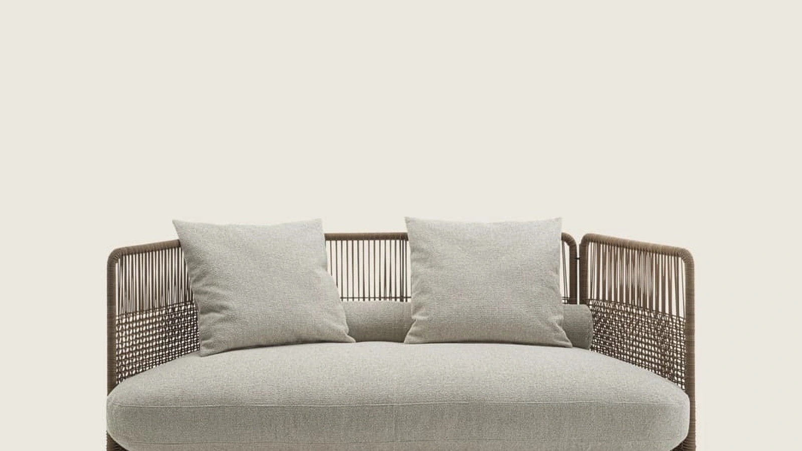 Divano lineare in tessuto con struttura in cuoio intrecciato Everett di Flexform