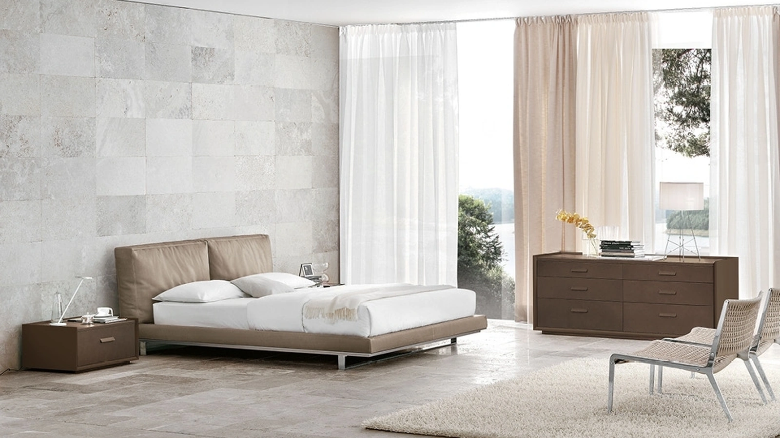 Letto in pelle con testiera imbottita Echo di Alivar