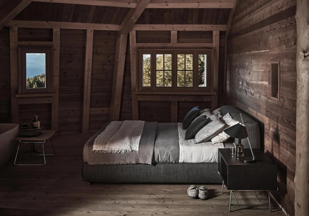 Letto con box contenitore Asolo in tessuto imbottito di Flexform