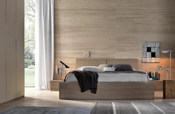 Letto matrimoniale in rovere con box contenitore Avalon di Giellesse