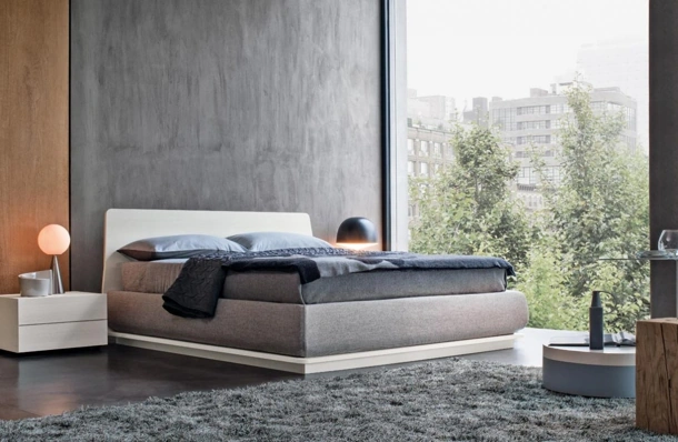 Letto Charme in legno laccato Bianco con contenitore rivestito in tessuto di Giellesse