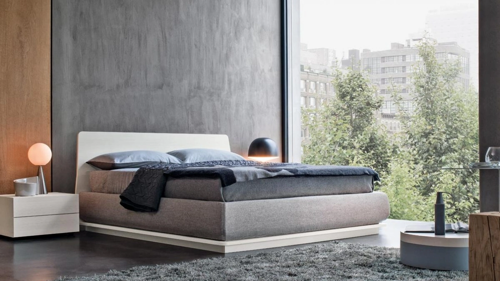 Letto Charme in legno laccato Bianco con contenitore rivestito in tessuto di Giellesse