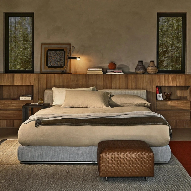 Letto matrimoniale in tessuto con box contenitore Groundpiece Slim di Flexform