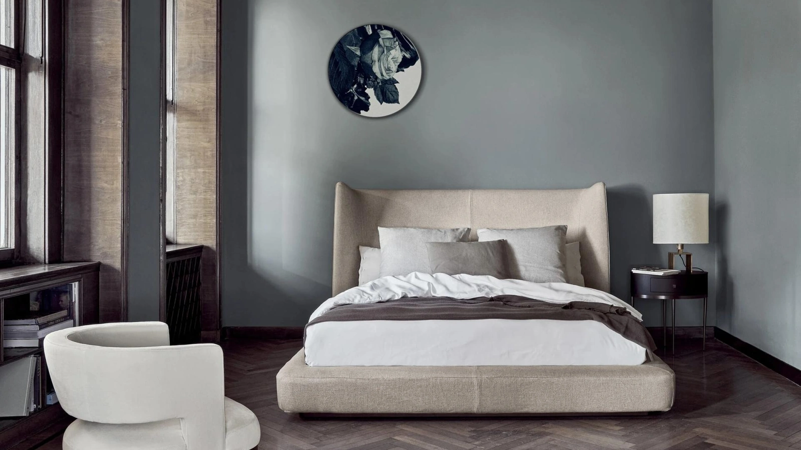 Letto Midnight in tessuto imbottito di Flexform