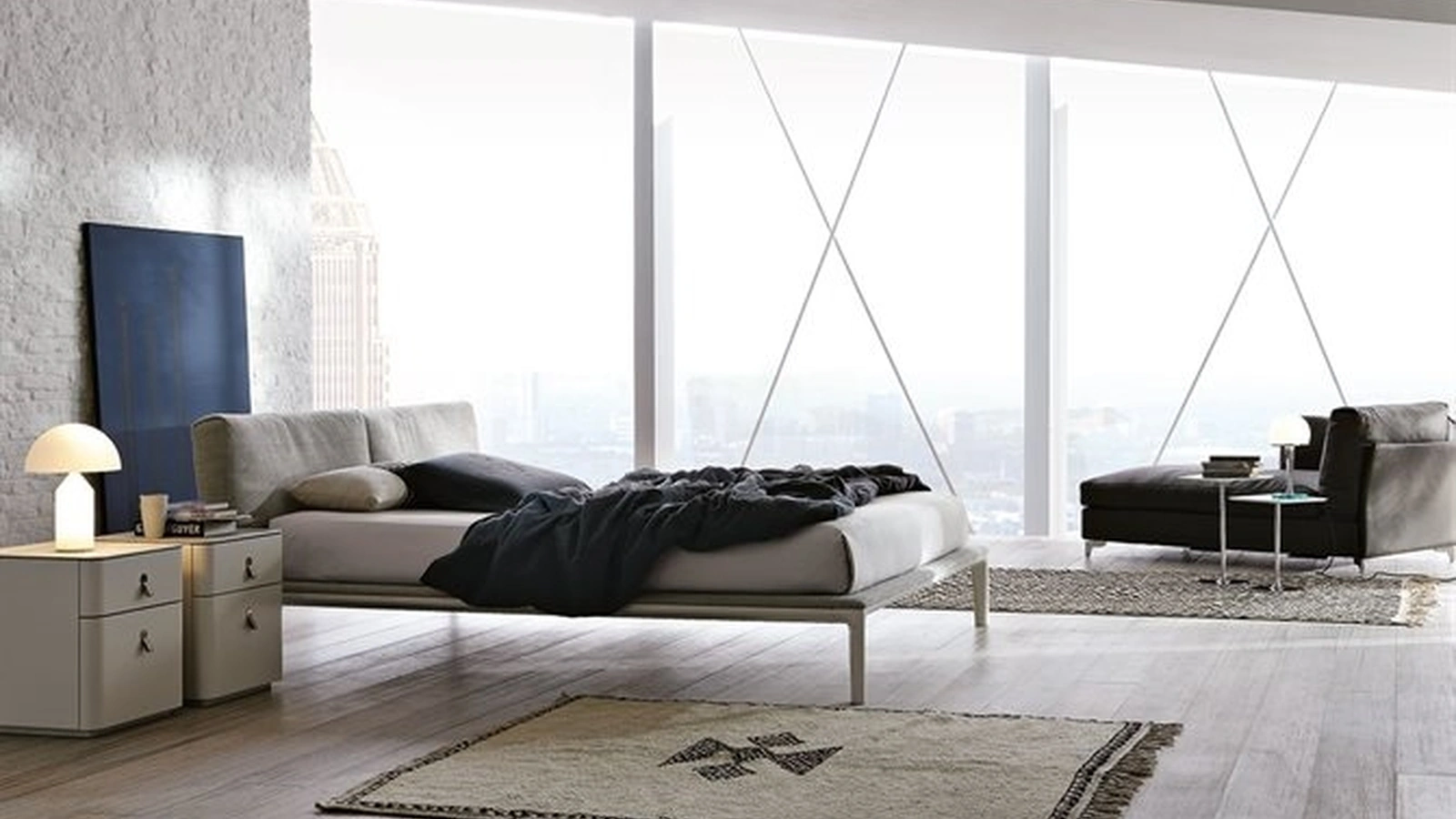 Letto in tessuto dal design pulito e rigoroso Join di Alivar
