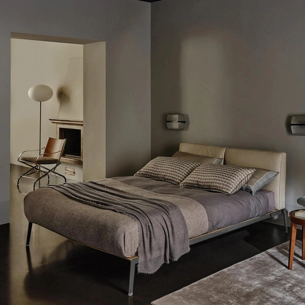 Letto con testiera in pelle Lifesteel di Flexform