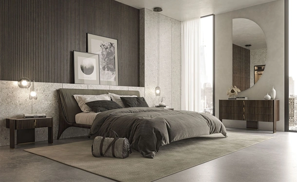 Letto Nelson in legno con testiera imbottita di Cattelan Italia