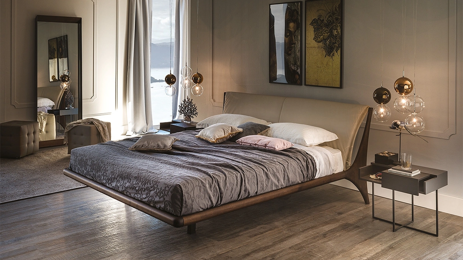 Letto Nelson in legno con testiera imbottita di Cattelan Italia