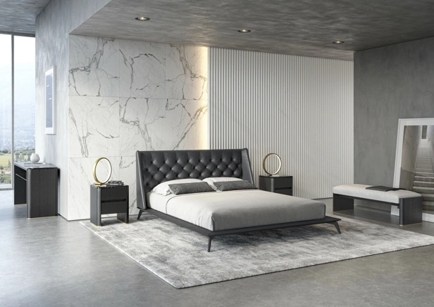 Letto Opera in pelle con testiera trapuntata di Vibieffe