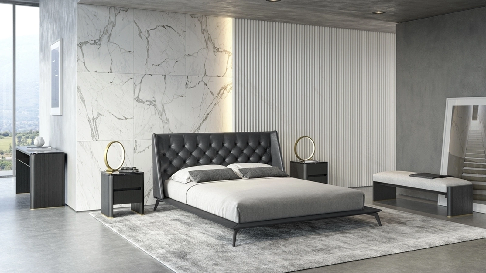 Letto Opera in pelle con testiera trapuntata di Vibieffe