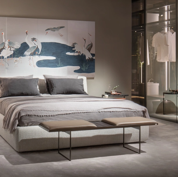 Letto in tessuto imbottito Warp di Lema