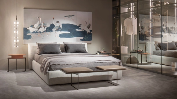Letto in tessuto imbottito Warp di Lema
