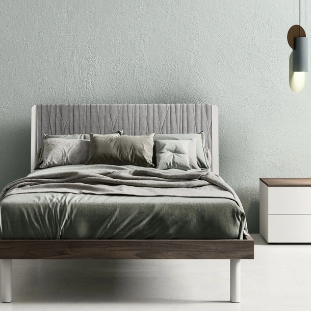 Letto Tablet in nobilitato con testiera rivestibile in tessuto di Zalf